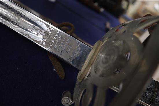 A George V Scots Guards officers dress sword, which belonged to Major W. L. Greenlees,